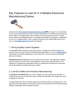 Key Features to Look for in a Reliable Electronics Manufacturing Partner
