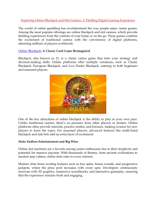 Exploring Online Blackjack and Slot Casinos A Thrilling Digital Gaming Experience