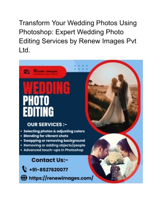 Best Wedding Photo Editing Services by Renew Images Pvt Ltd: Expert Wedding Phot