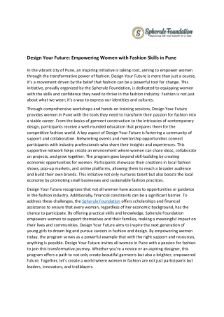 Design Your Future: Empowering Women with Fashion Skills in Pune
