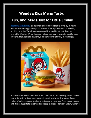 Wendy's Kids Menu  Tasty, Fun, and Made Just for Little Smiles