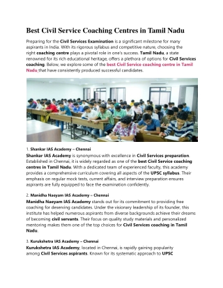 Best Civil Service Coaching Centres in Tamil Nadu
