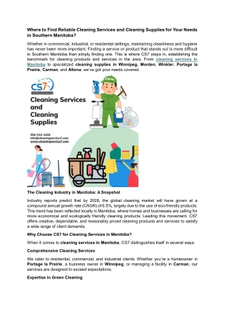 Where to Find Reliable Cleaning Services and Cleaning Supplies for Your Needs in Southern Manitoba