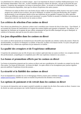 Conseils pour sélectionner le meilleur en direct pour une aventure immersive et