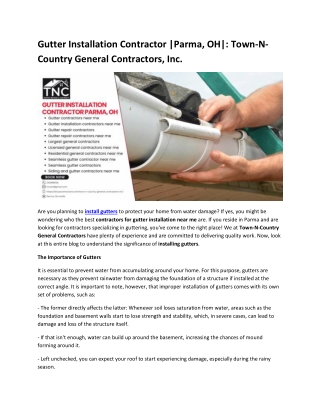 Gutter Installation Contractor |Parma, OH|: Town-N-Country General Contractors,