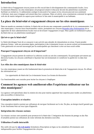 La place du bénévolat et engagement citoyen sur les sites municipaux