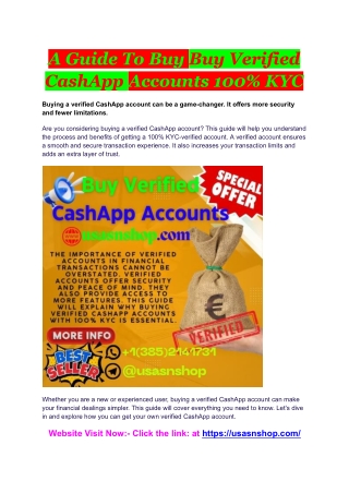 A Guide To Buy Buy Verified CashApp Accounts 100% KYC