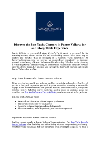 Best Yacht Charters Puerto Vallarta