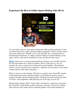 Experience the Best in Online Sports Betting with 10Cric