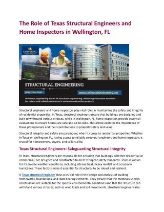 The Role of Texas Structural Engineers and Home Inspectors in Wellington, FL
