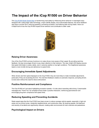 The Impact of the iCop R1500 on Driver Behavior