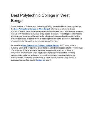 Best Polytechnic College in West Bengal