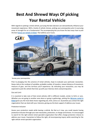 Best And Shrewd Ways Of picking Your Rental Vehicle