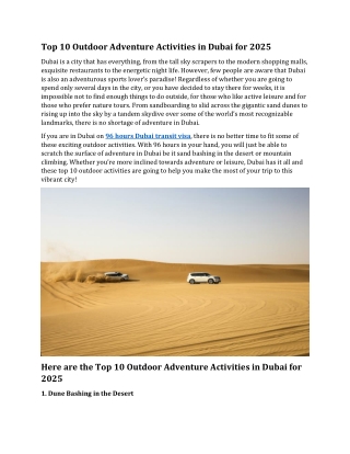 Top 10 Outdoor Adventure Activities in Dubai for 2025