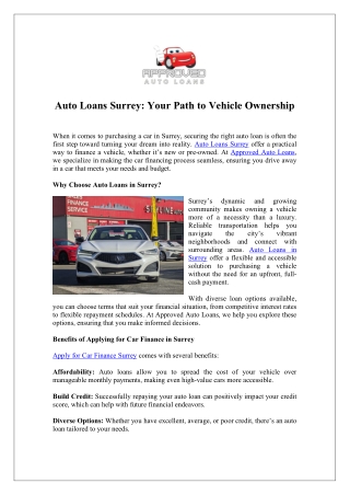Apply for Car Finance in Surrey - Quick & Easy Process