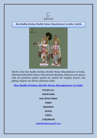 Best Radha Krishna Marble Statue Manufacturer in India | Salvik