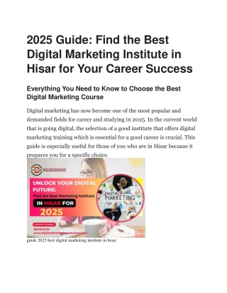 2025 Guide: Find the Best Digital Marketing Institute in Hisar for Your Career