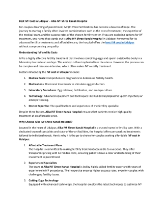 Best IVF Cost in Udaipur  1 jan