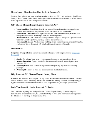 Exclusive Limo service Somerset - Elegant Limo