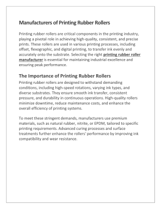 Manufacturers of Printing Rubber Rollers