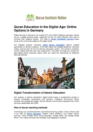 Quran Education in the Digital Age  Online Options in Germany