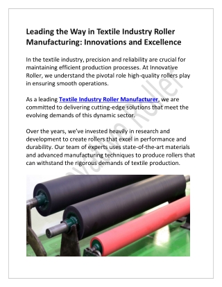 Leading the Way in Textile Industry Roller Manufacturing Innovations and Excellence