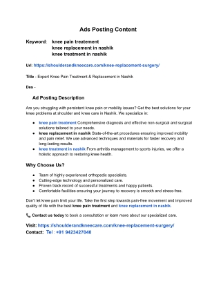 Expert Knee Pain Treatment & Replacement in Nashik