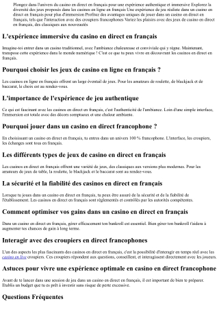 Plongez dans l'univers du live casino en français : Un moment authentique et cap