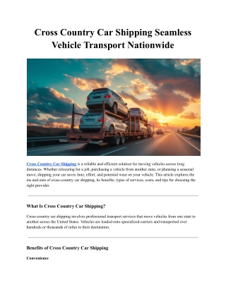 Cross Country Car Shipping Seamless Vehicle Transport Nationwide