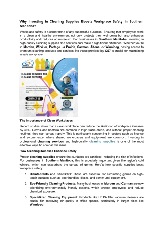 Why Investing in Cleaning Supplies Boosts Workplace Safety in Southern Manitoba