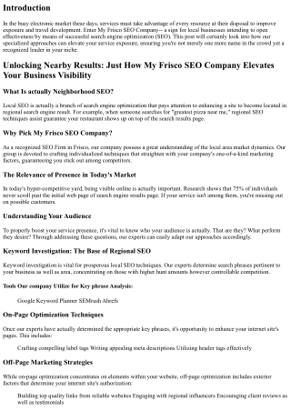 Opening Local Excellence: Just How My Frisco SEO Company Increases Your Organiza
