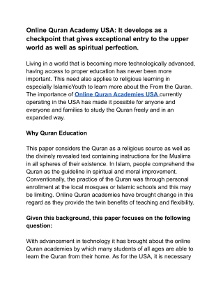 Online Quran Academy USA_ It develops as a checkpoint that gives exceptional entry to the upper world as well as spiritu