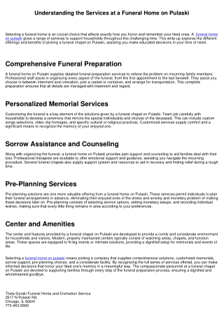 Comprehending the Solutions at a Funeral Chapel on Pulaski