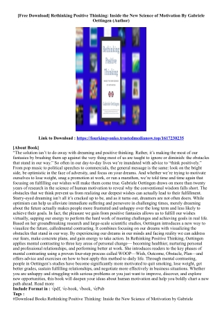 (Get Access Book) Rethinking Positive Thinking: Inside the New Science of Motiva