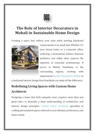 The Role of Interior Decorators in Mohali in Sustainable Home Design