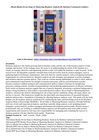[View Book] Seven Steps to Mastering Business Analysis By Barbara Carkenord (Aut
