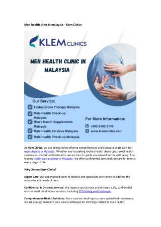 Men health clinic in malaysia - Klem Clinics