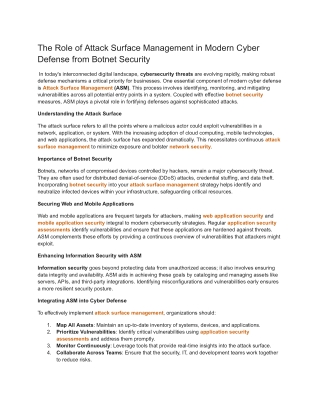 The Role of Attack Surface Management in Modern Cyber Defense from Botnet Security