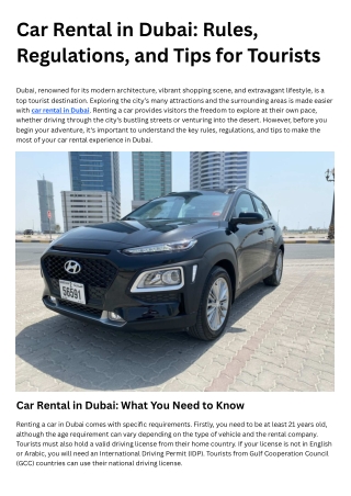 Car Rental in Dubai Rules, Regulations, and Tips for Tourists