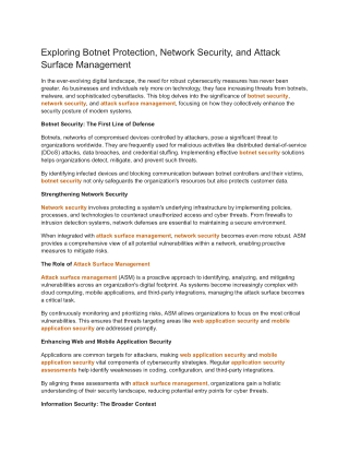 Exploring Botnet Protection, Network Security, and Attack Surface Management