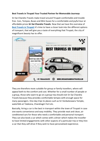 Best Travels in Tirupati Your Trusted Partner for Memorable Journeys