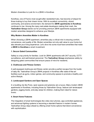 Modern Amenities to Look for in a 2BHK in Kondhwa