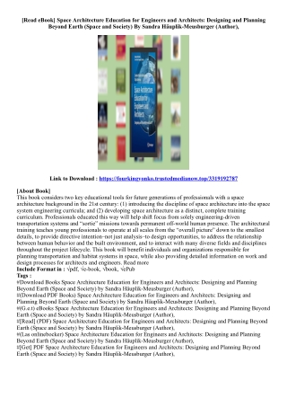 [Free Book] Space Architecture Education for Engineers and Architects: Designing