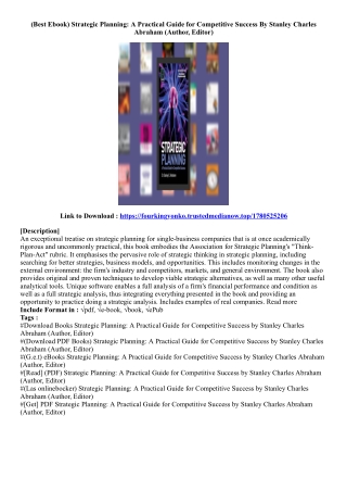 (View PDF) Strategic Planning: A Practical Guide for Competitive Success By Stan