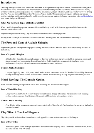 The Pros and Cons of Different Roof Types: An Avalon Guide