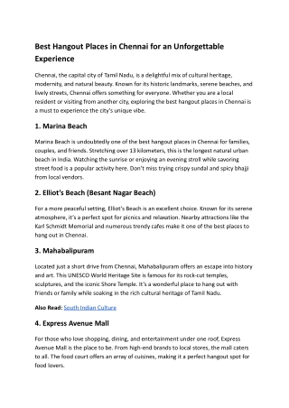 Best Hangout Places in Chennai for an Unforgettable Experience