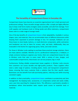 The Versatility of Compartment Boxes in Everyday Life