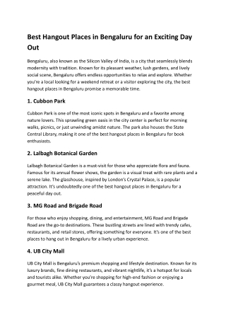 Best Hangout Places in Bengaluru for an Exciting Day Out