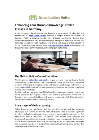 Enhancing Your Quranic Knowledge Online Classes in Germany