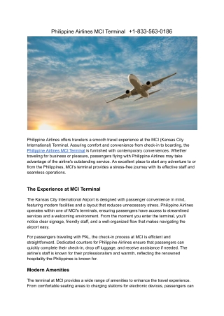 Philippine Airlines MCI Terminal  1-833-563-0186